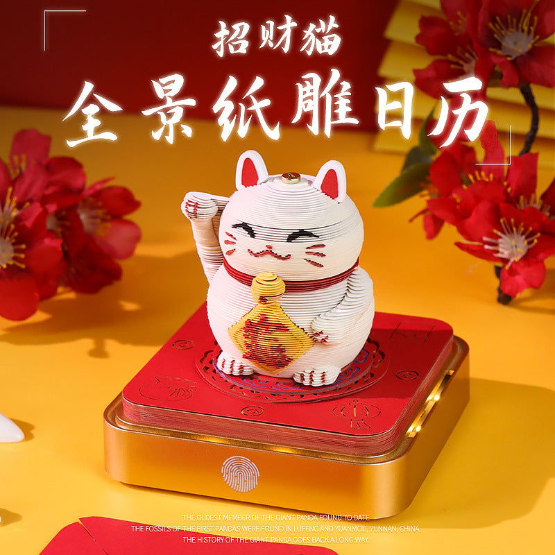 Lucky Cat 3D Memo Pad - Daily Calendar 2026