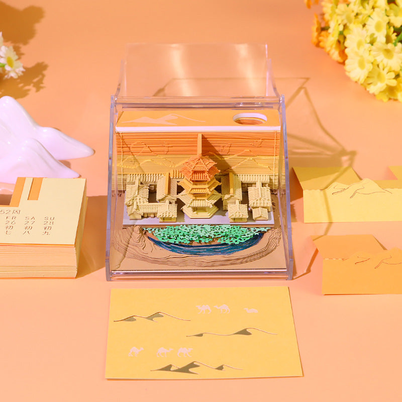 Crescent Lake Mingsha Mountain 3D Memo Pad - Weekly Planner 2026