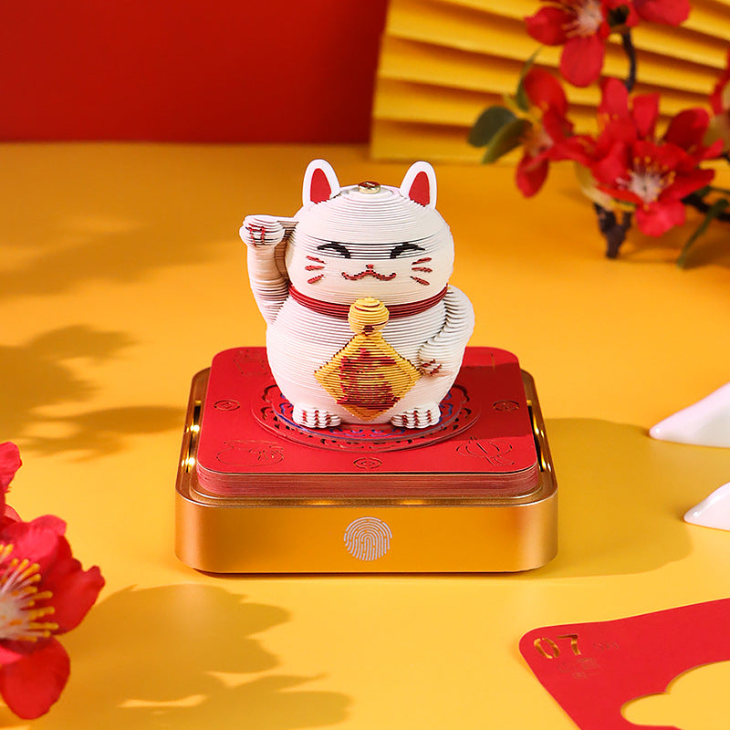Lucky Cat 3D Memo Pad - Daily Calendar 2026