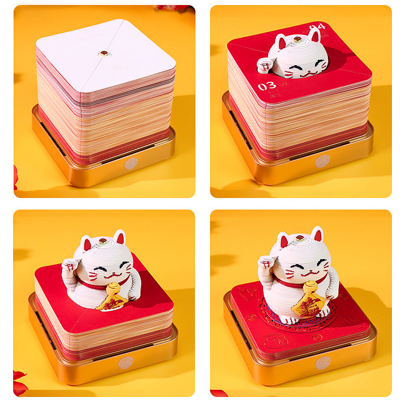 Lucky Cat 3D Memo Pad - Daily Calendar 2026