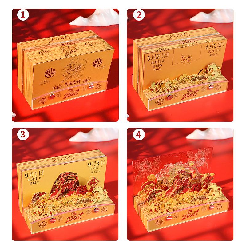 Horse Gold Fortune 3D Memo Pad - Daily Calendar 2026