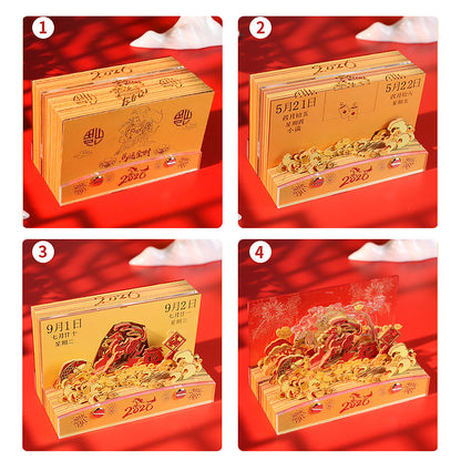 Horse Gold Fortune 3D Memo Pad - Daily Calendar 2026