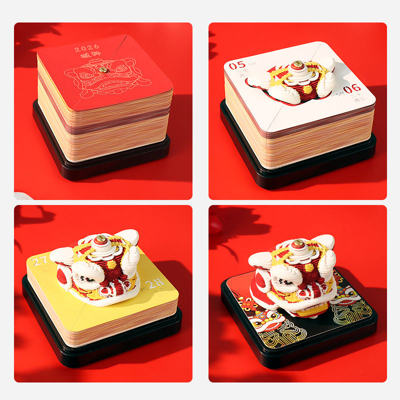 Chinese Lion Dance 3D Memo Pad - Daily Calendar 2026
