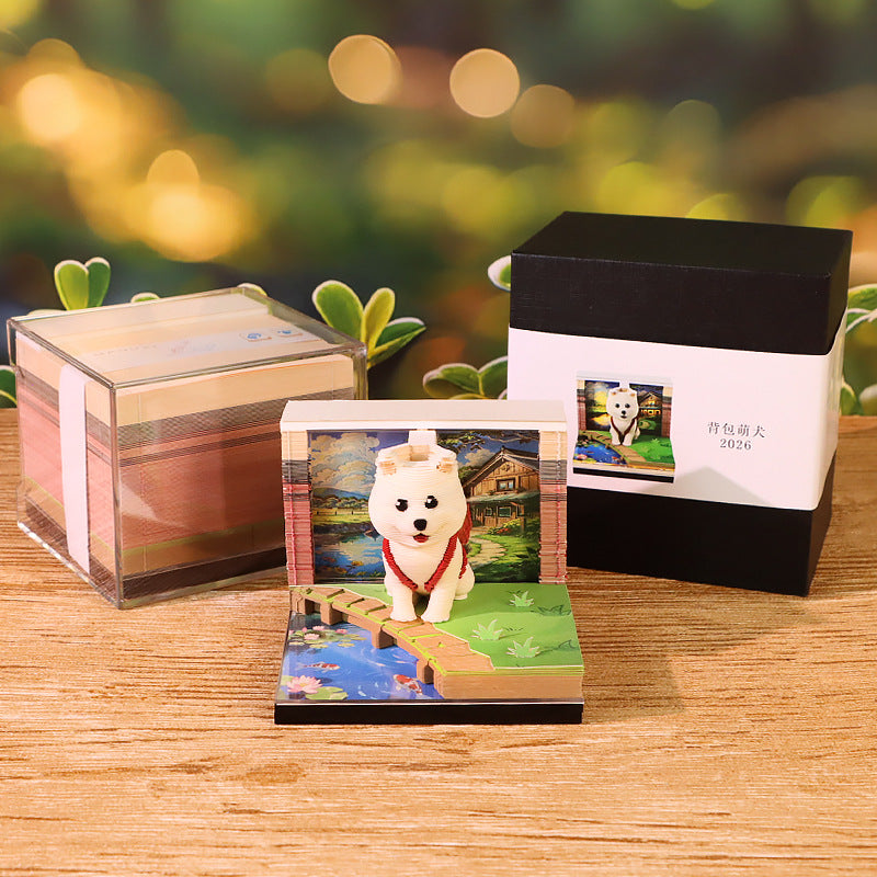 Cute Dog Backpack 3d Memo Pad - Weekly Planner 2026