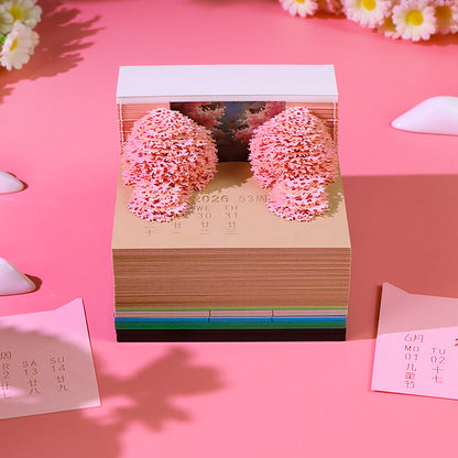 Peach Blossom Forest 3d Memo Pad - Weekly Planner 2026